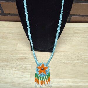Native American beaded necklace leather back